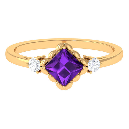Designer 1.2 Carat Princess Cut Amethyst Engagement Ring with Diamond