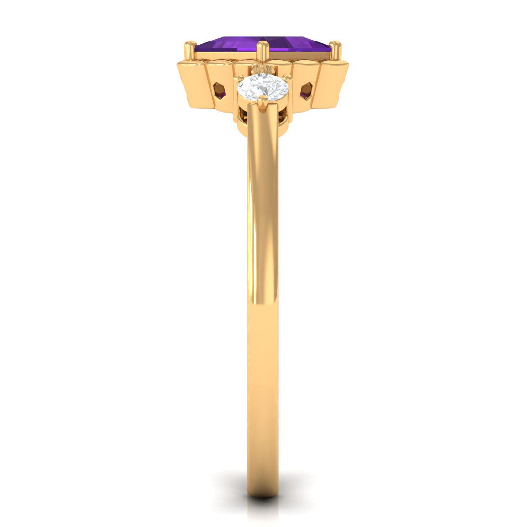 Designer 1.2 Carat Princess Cut Amethyst Engagement Ring with Diamond