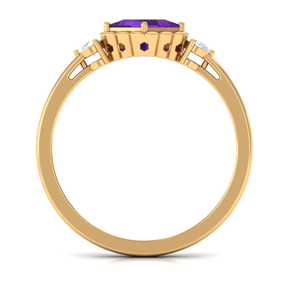 Designer 1.2 Carat Princess Cut Amethyst Engagement Ring with Diamond