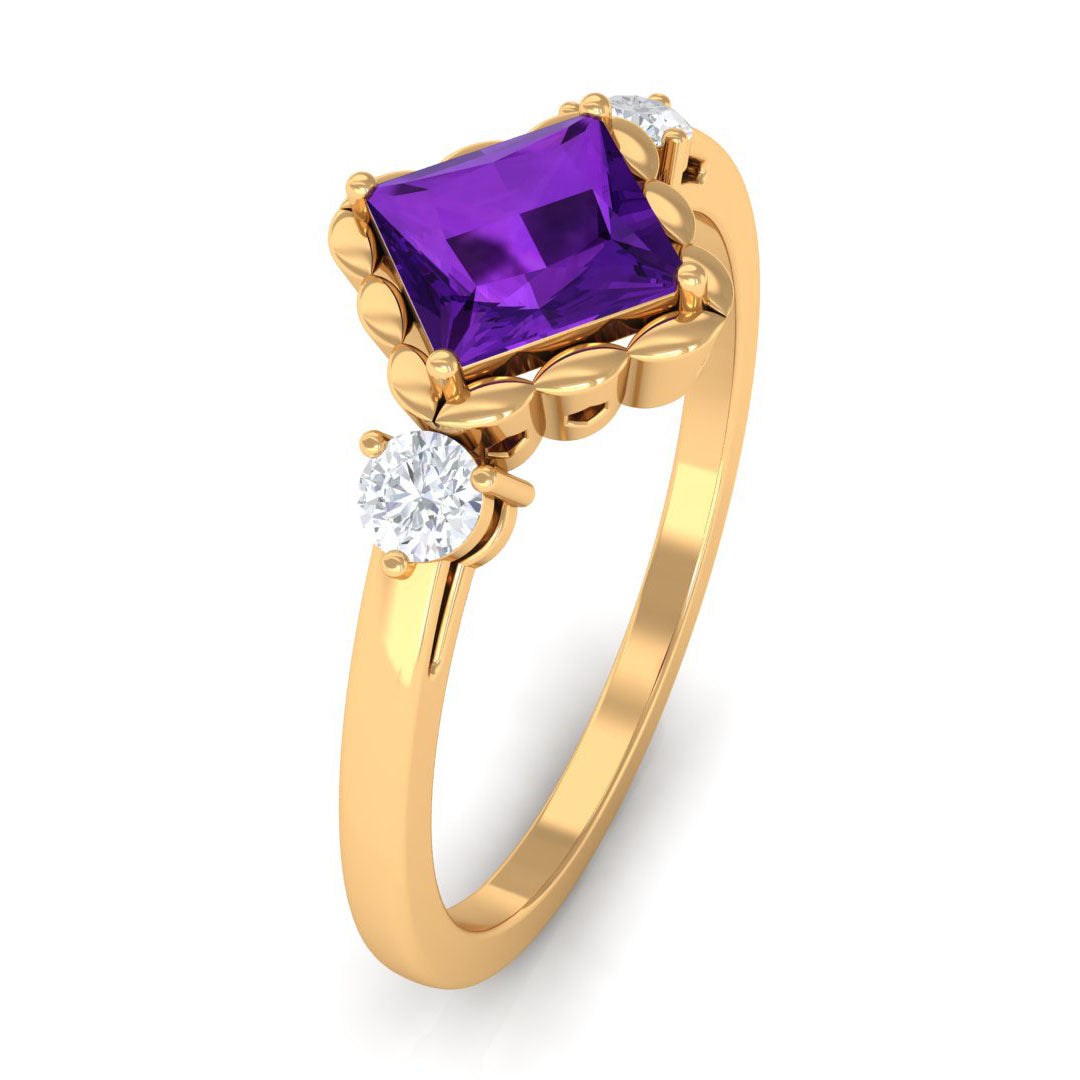 Designer 1.2 Carat Princess Cut Amethyst Engagement Ring with Diamond