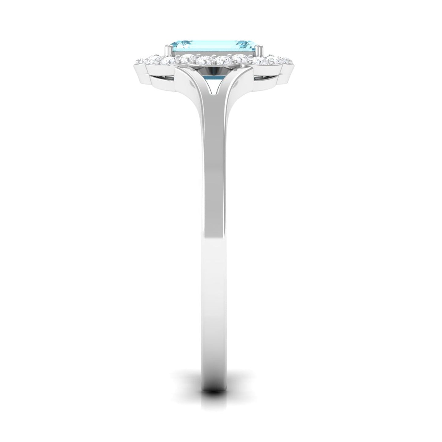 Emerald Cut Aquamarine Engagement Ring with Diamond Floral Halo