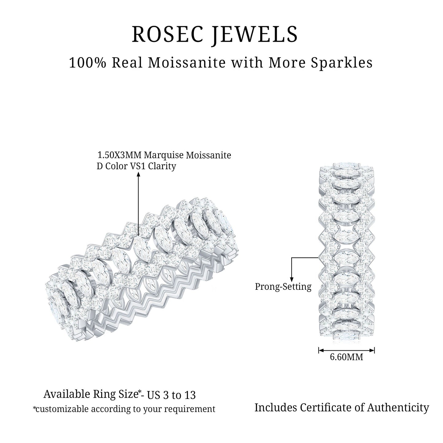 Certified Wide Moissanite Designer Wedding Band