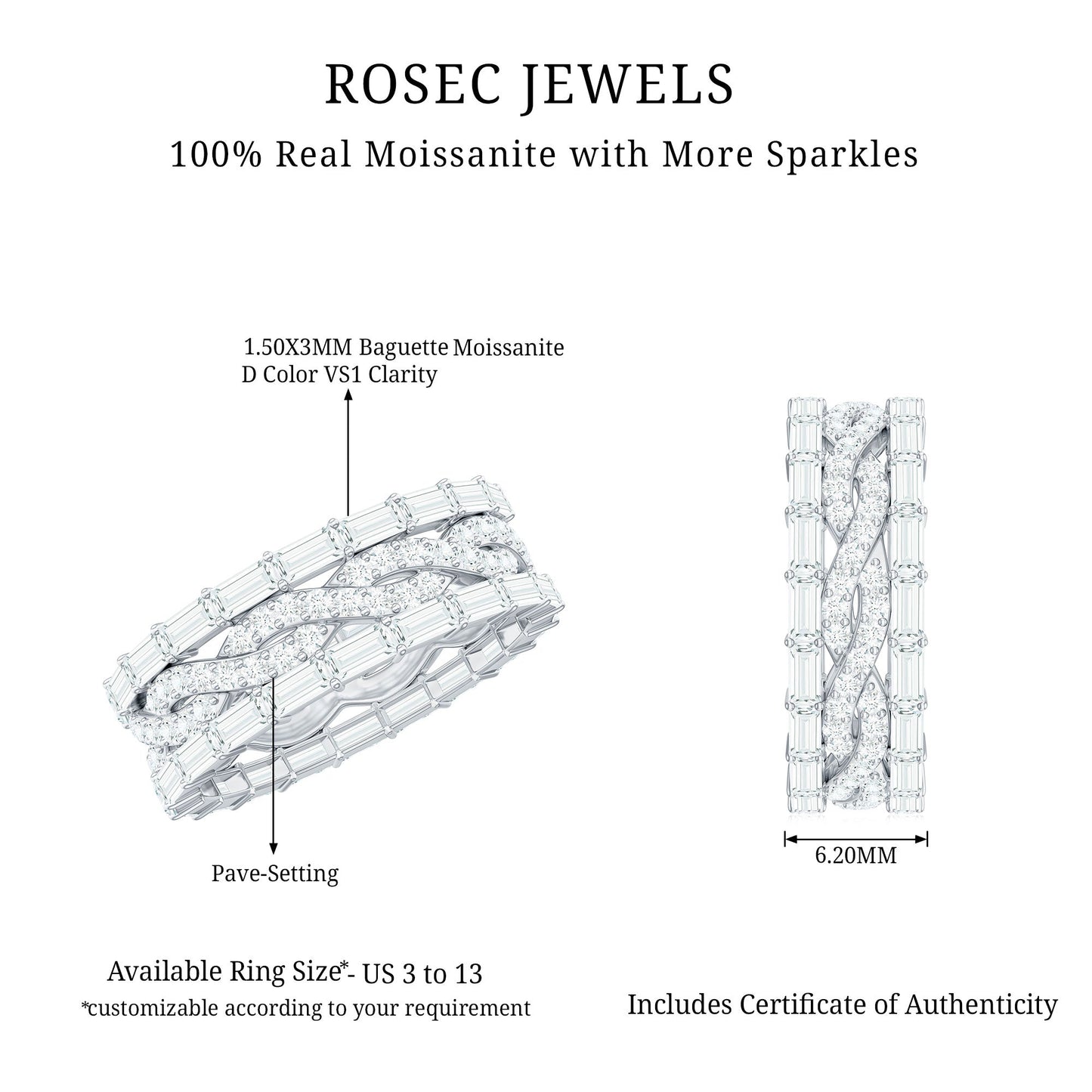 Certified Thick Moissanite Infinity Wedding Band Ring