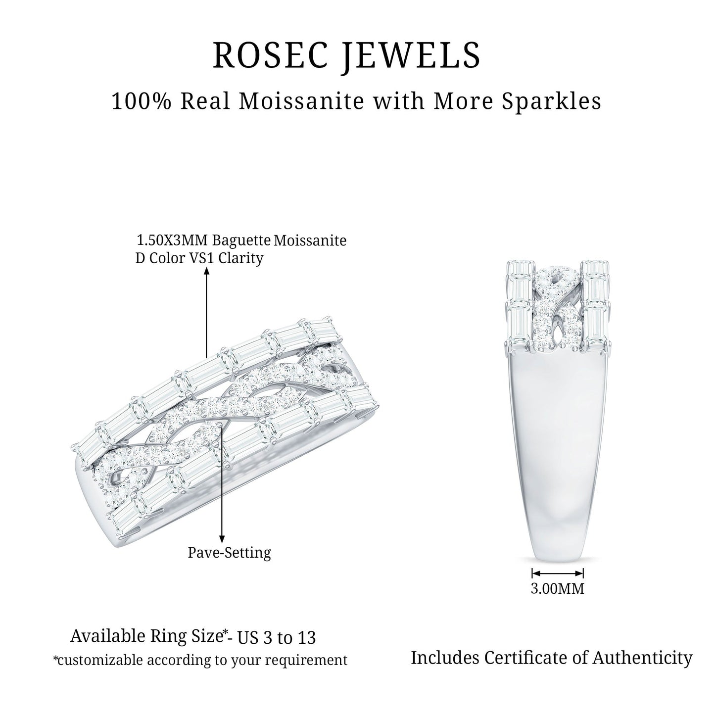 Infinity Style Moissanite Half Eternity Band Ring