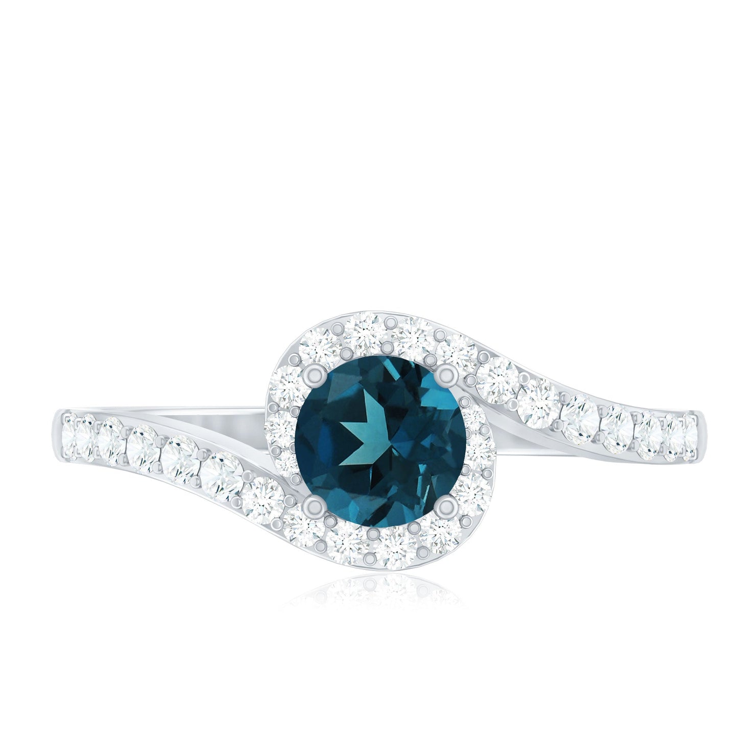 London Blue Topaz Bypass Promise Ring with Diamond Halo