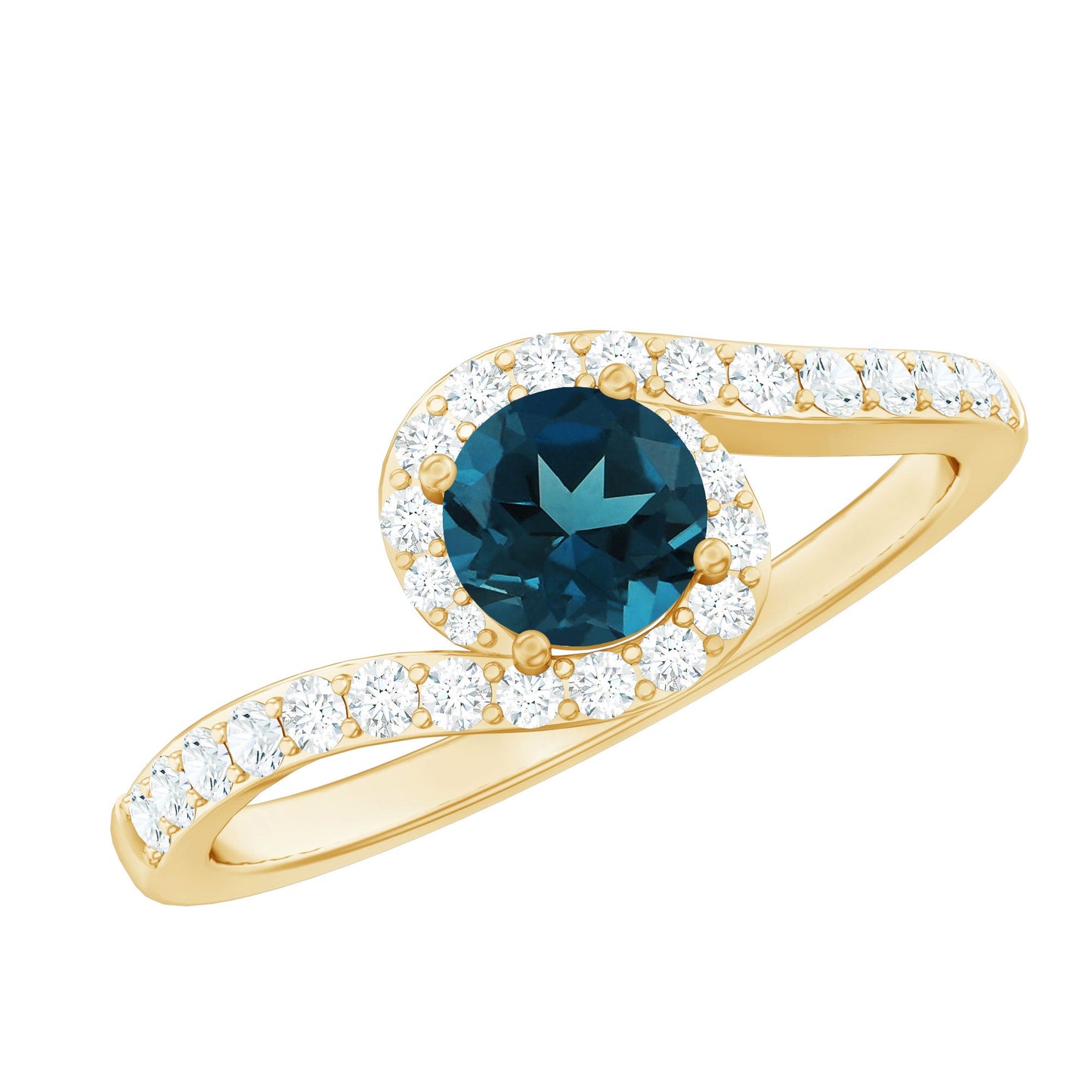 London Blue Topaz Bypass Promise Ring with Diamond Halo