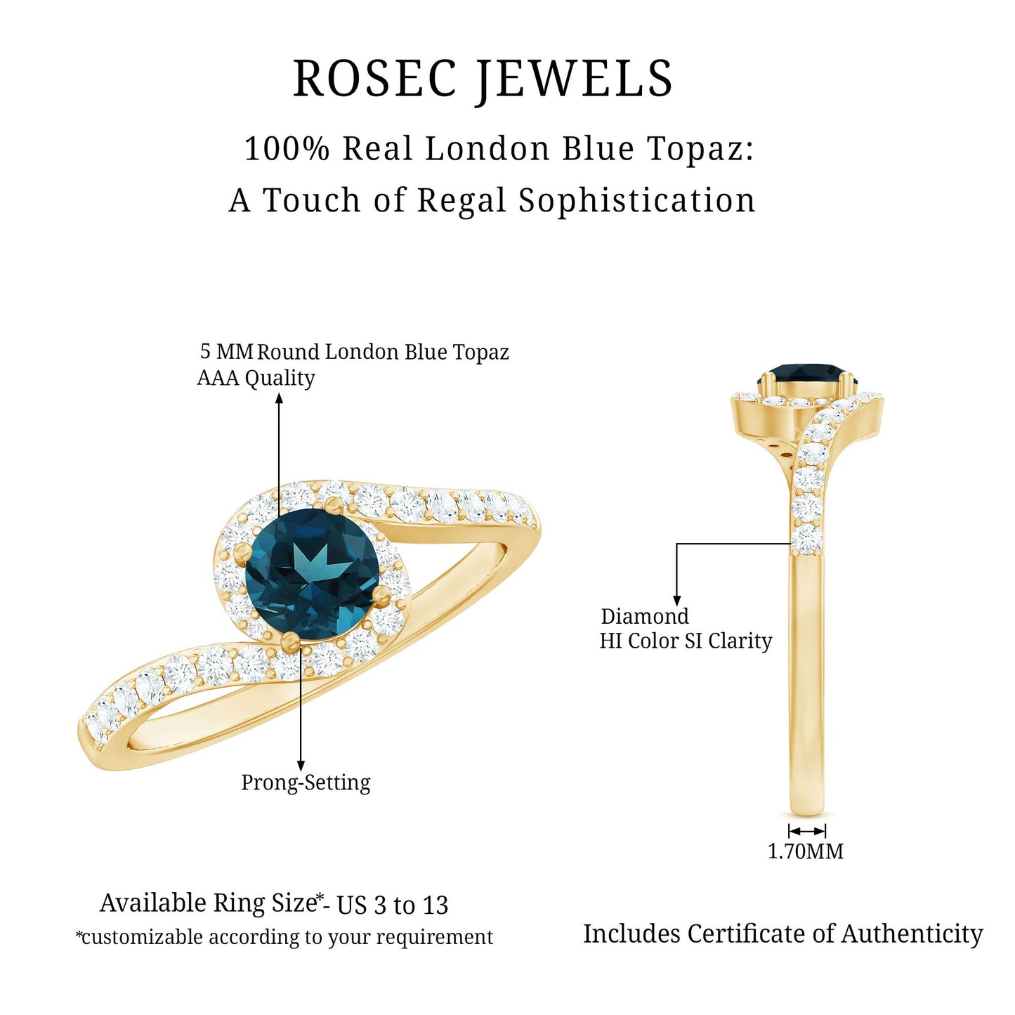 London Blue Topaz Bypass Promise Ring with Diamond Halo