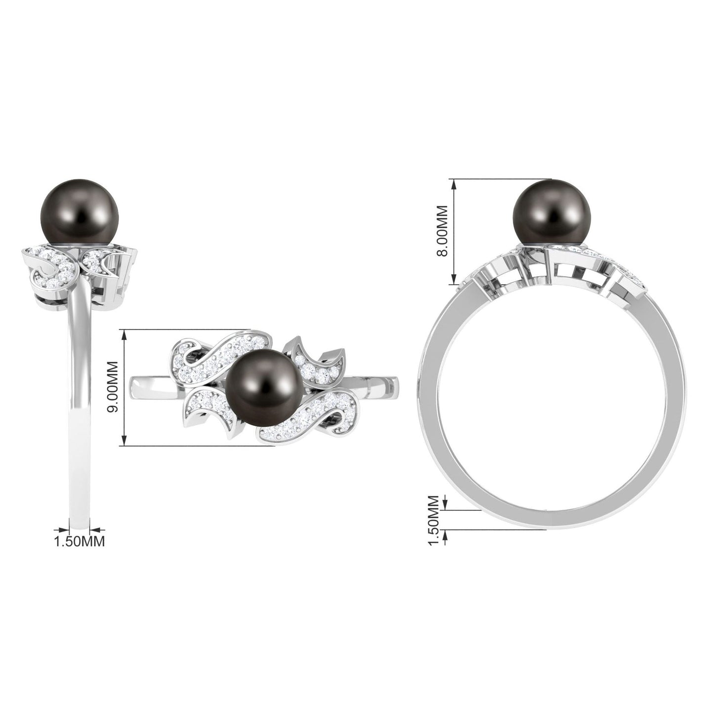 Designer Tahitian Pearl Engagement Ring with Diamond