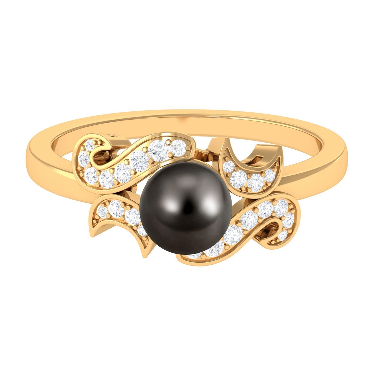 Designer Tahitian Pearl Engagement Ring with Diamond