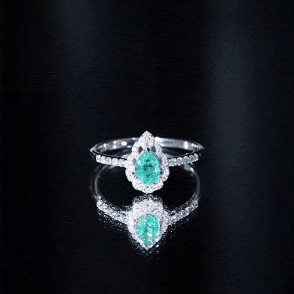 Pear Shaped Emerald Nature Engagement Ring with Diamond