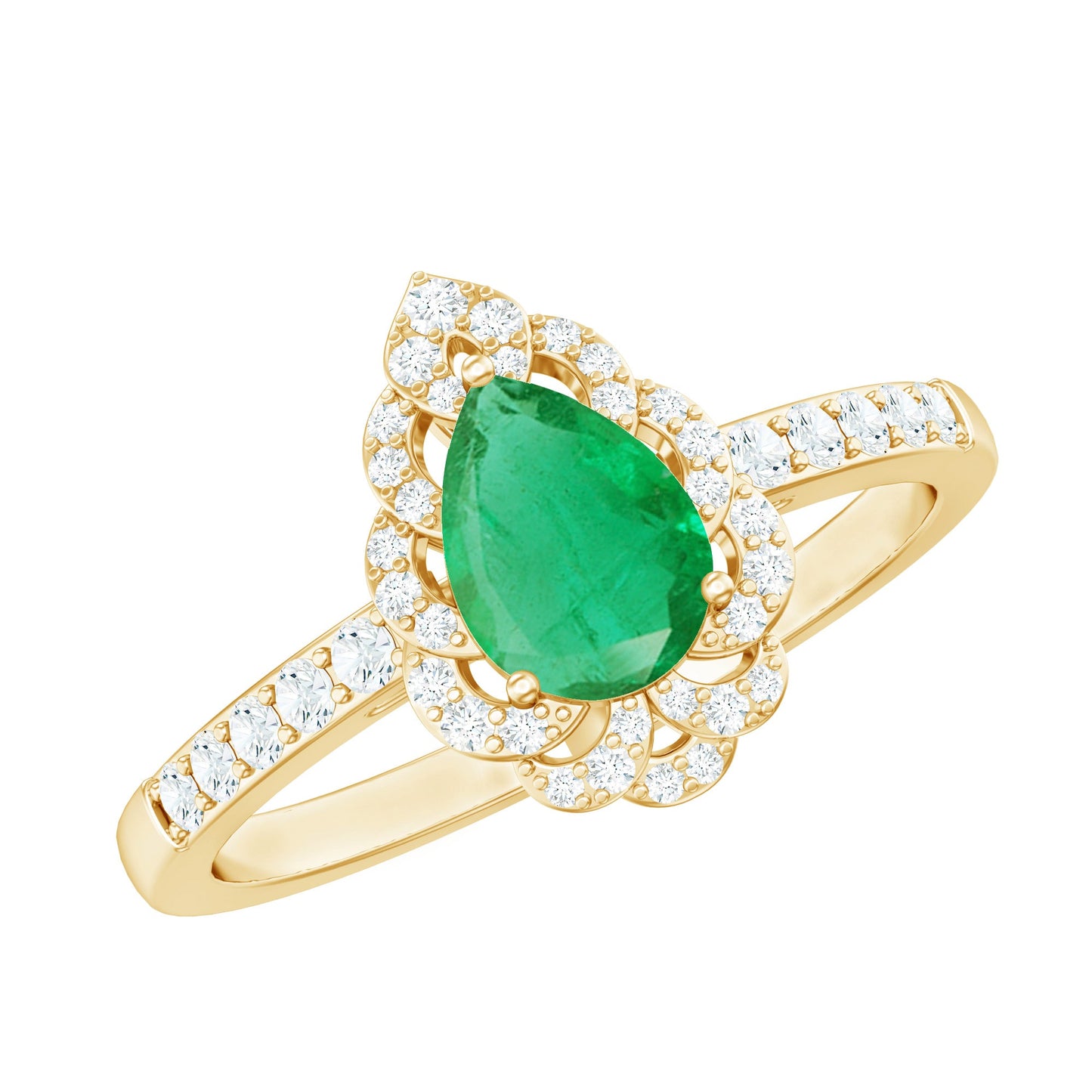 Pear Shaped Emerald Nature Engagement Ring with Diamond