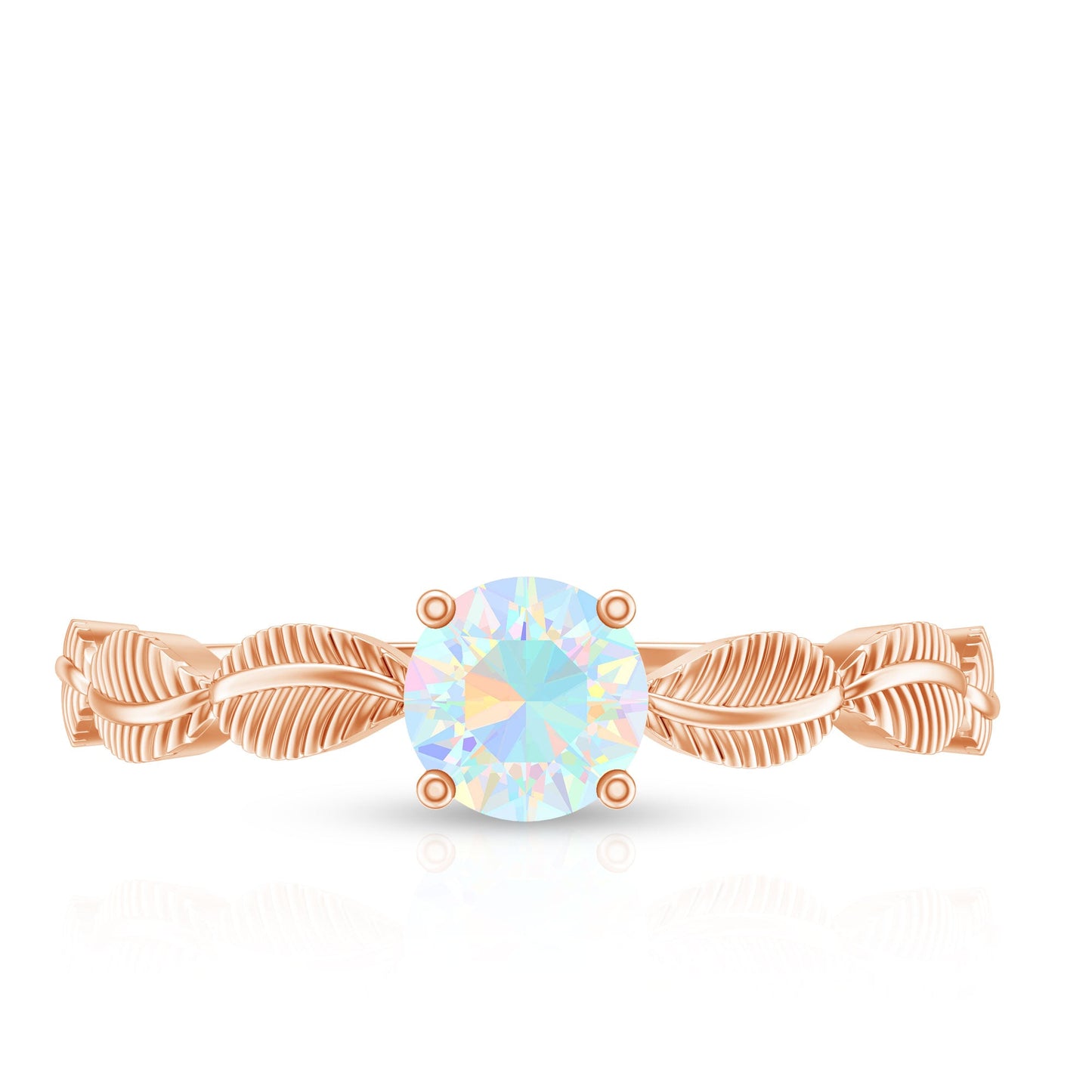 Nature Inspired Solitaire Ethiopian Rainbow Opal Leaf Ring