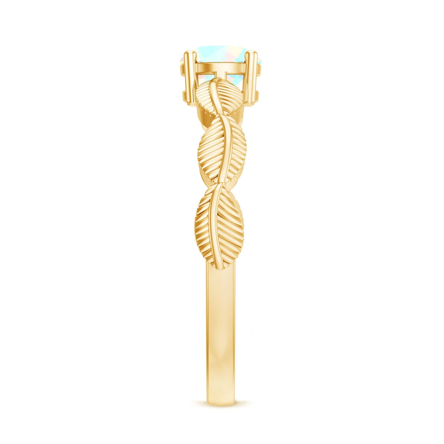 Nature Inspired Solitaire Ethiopian Rainbow Opal Leaf Ring