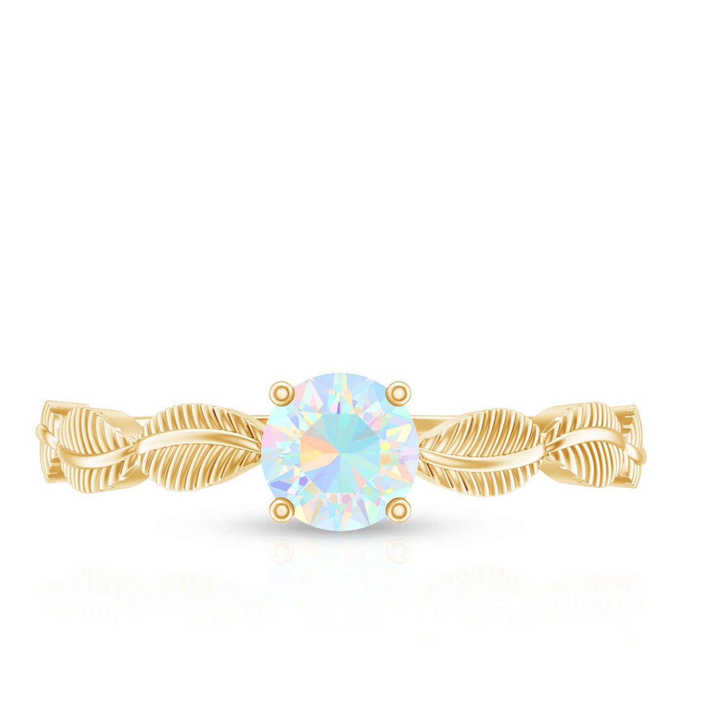 Nature Inspired Solitaire Ethiopian Rainbow Opal Leaf Ring