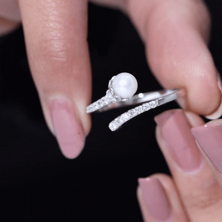 Natural 2 Carat Freshwater Pearl Wrap Ring with Diamond