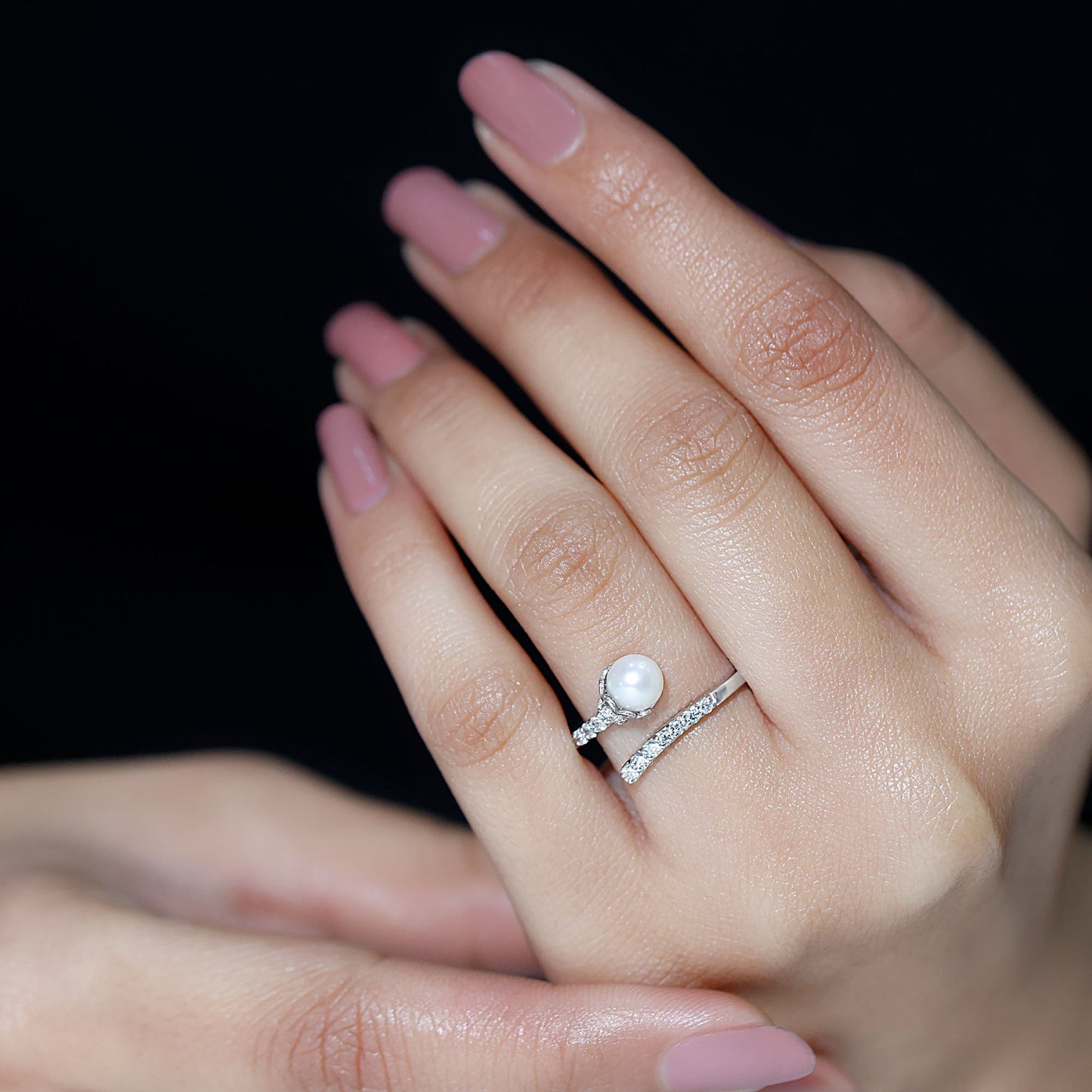 Natural 2 Carat Freshwater Pearl Wrap Ring with Diamond