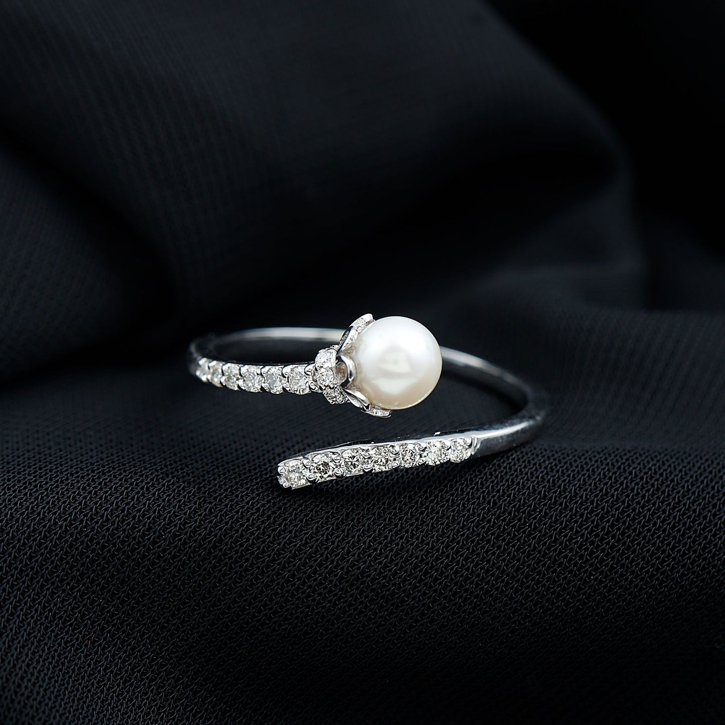 Natural 2 Carat Freshwater Pearl Wrap Ring with Diamond