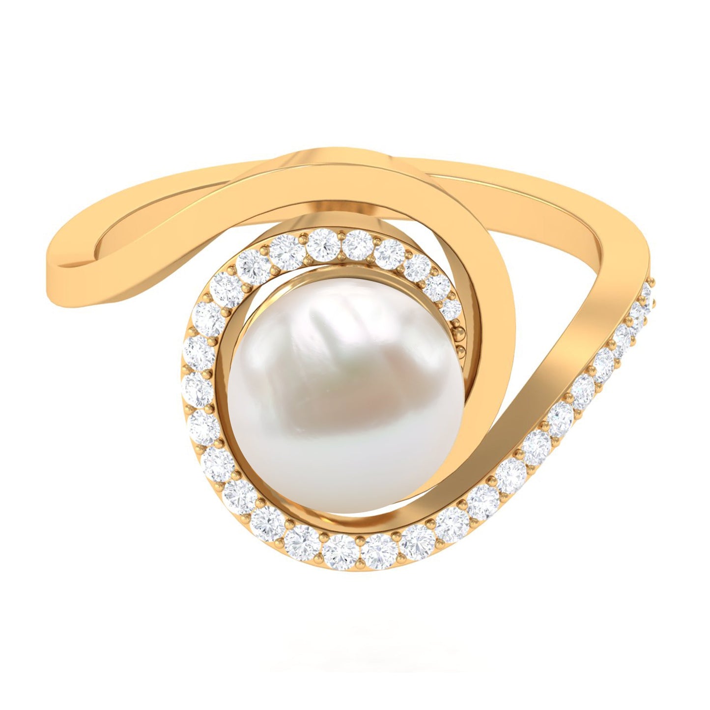 Natural 7.4 carat Freshwater Pearl Engagement Ring with Diamond Bypass Shank