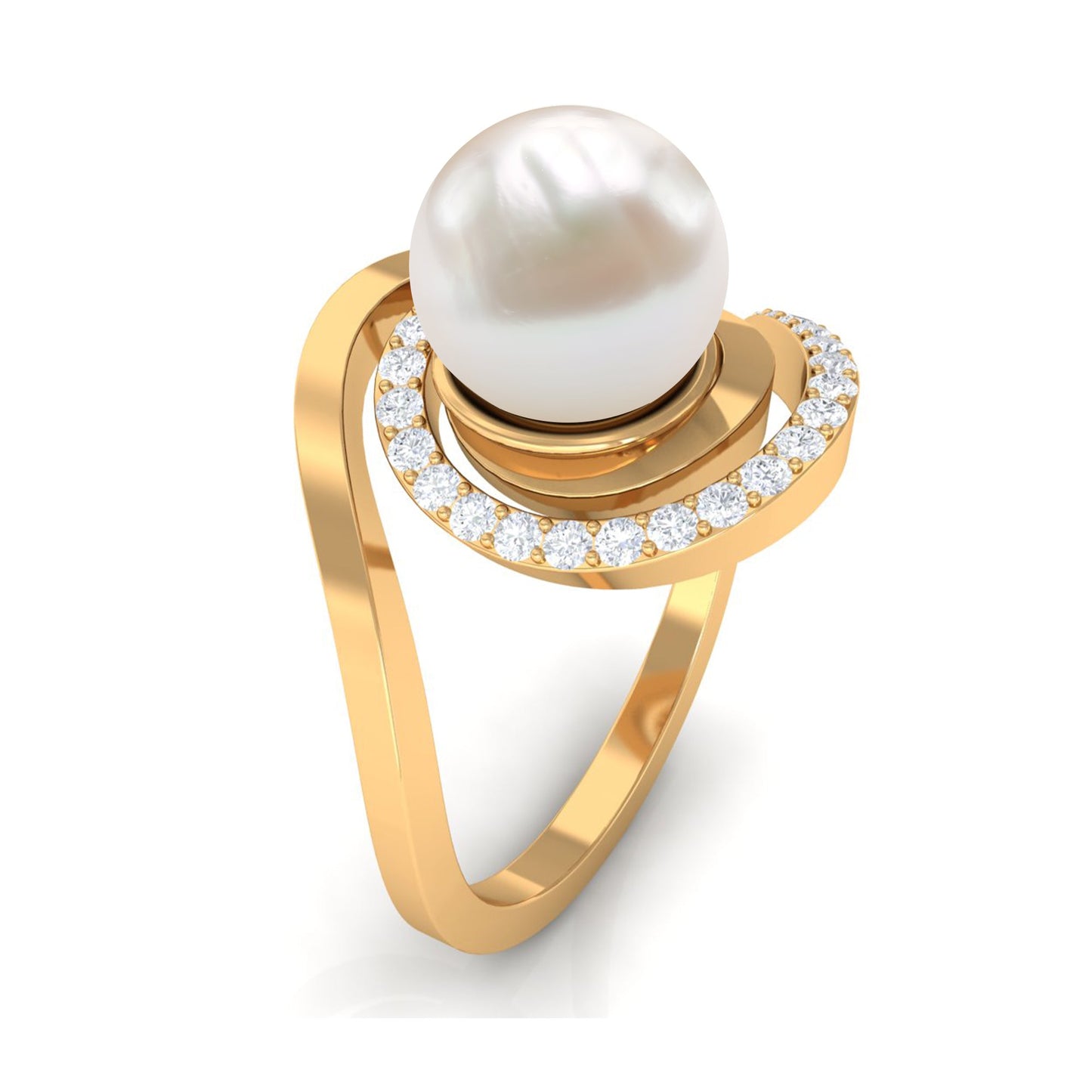 Natural 7.4 carat Freshwater Pearl Engagement Ring with Diamond Bypass Shank