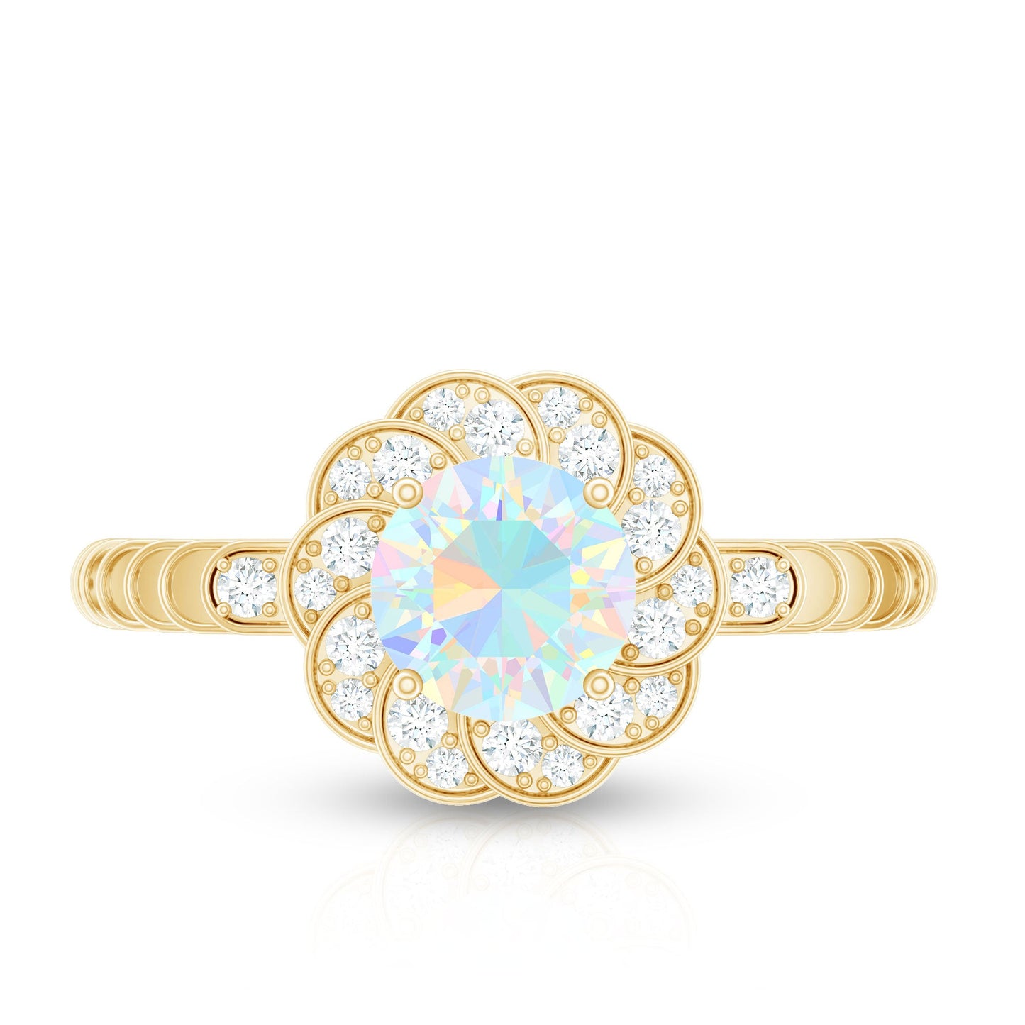Vintage Looking Ethiopian Opal Flower Engagement Ring with Diamond