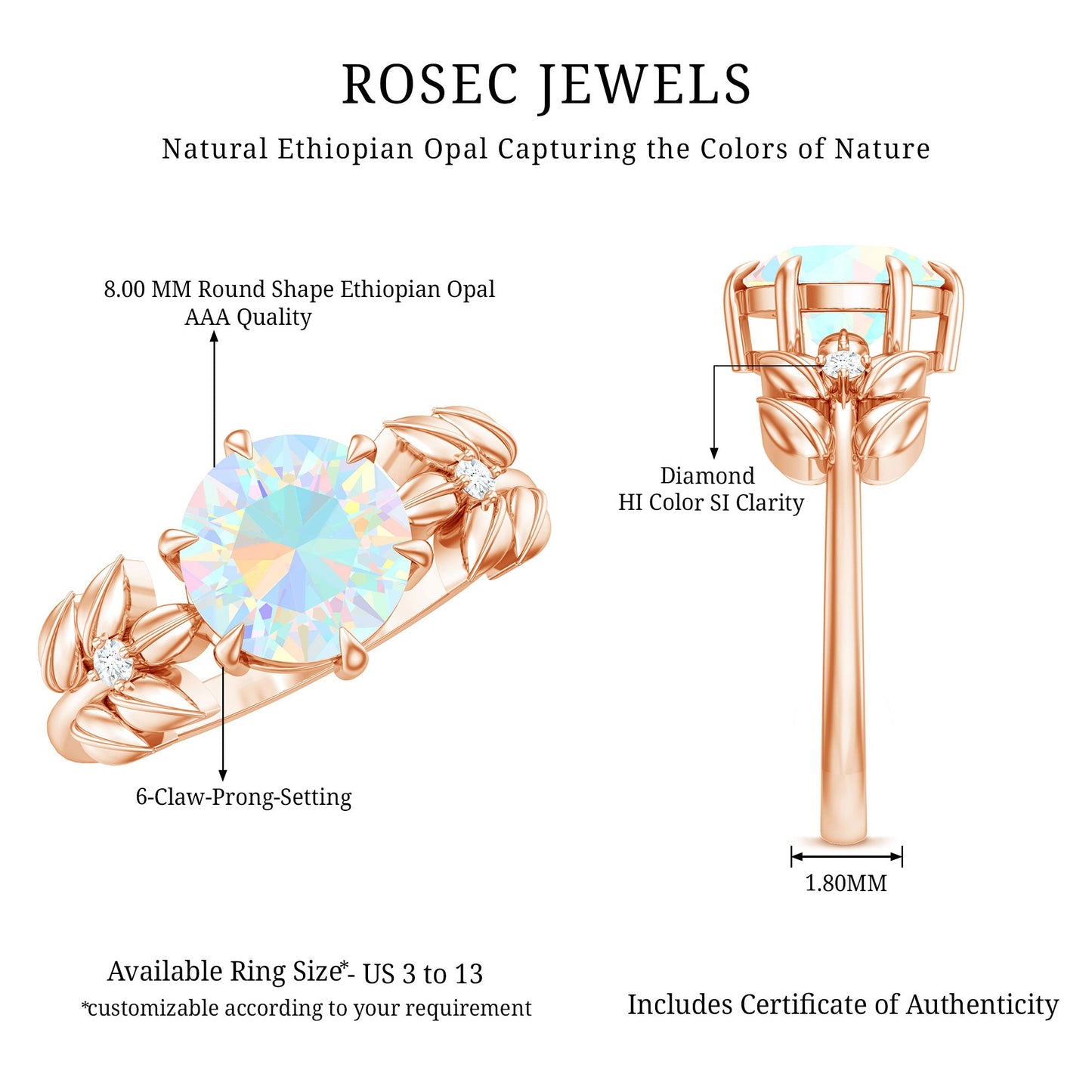 Nature Inspired 2 Carat Ethiopian Opal Diamond Engagement Ring