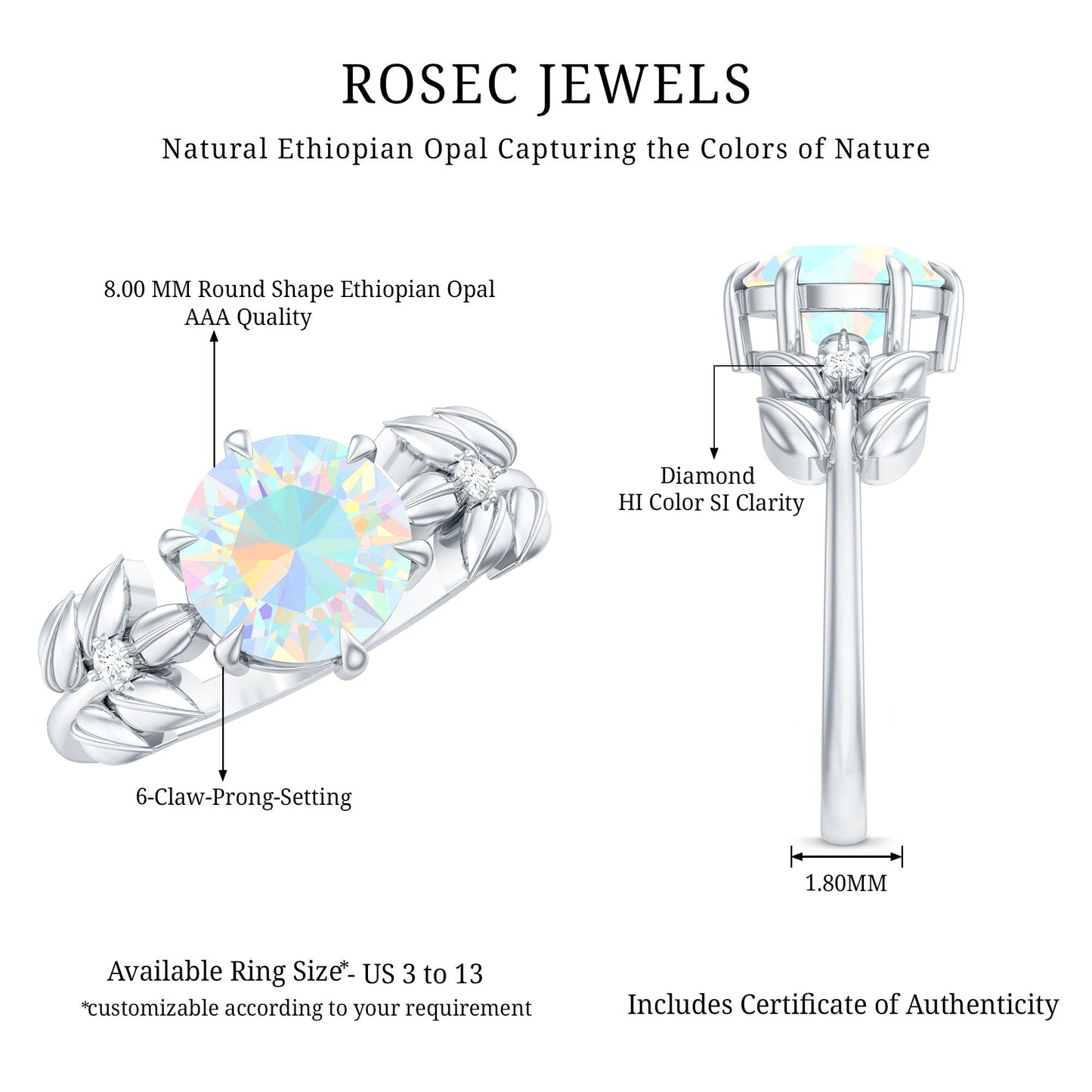 Nature Inspired 2 Carat Ethiopian Opal Diamond Engagement Ring