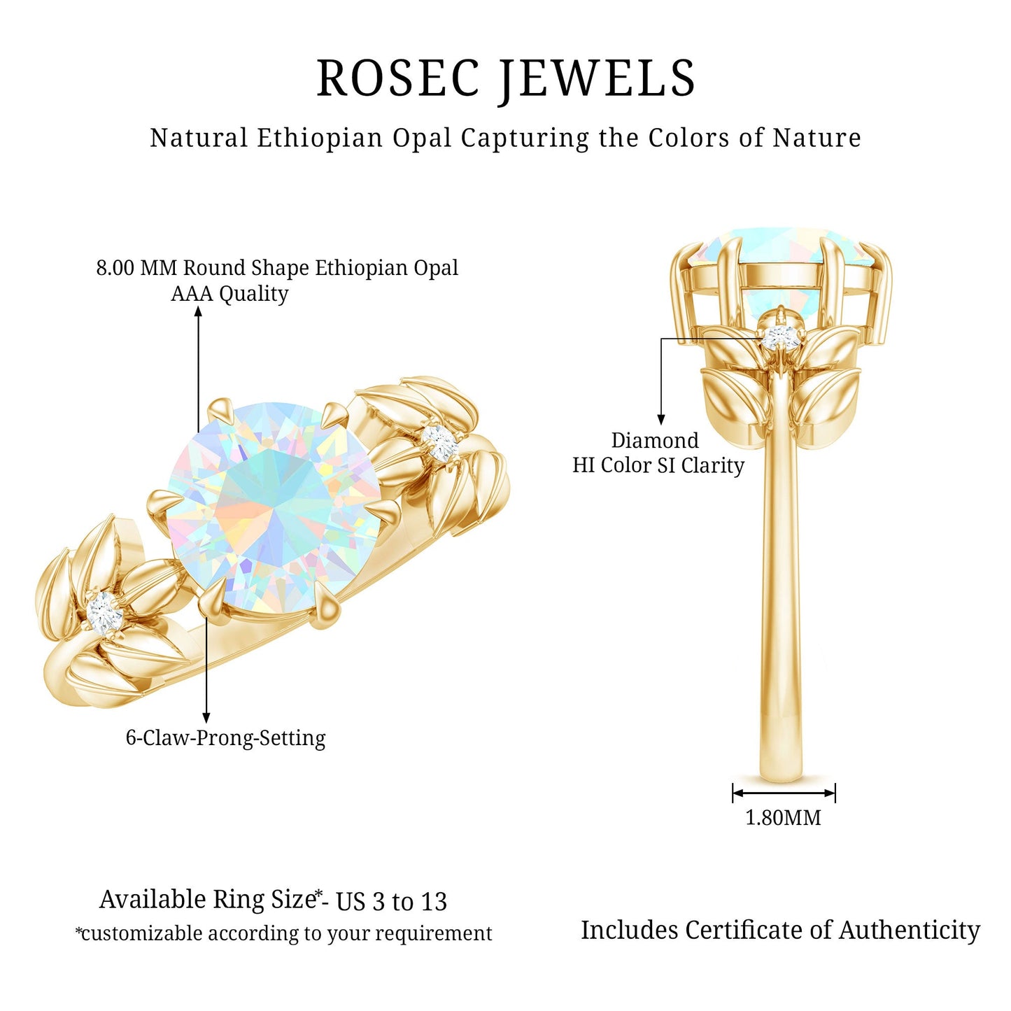 Nature Inspired 2 Carat Ethiopian Opal Diamond Engagement Ring