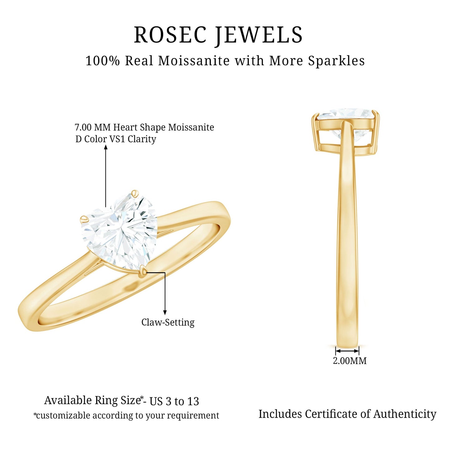 Certified 1.5 Carat Moissanite Heart Ring For Women