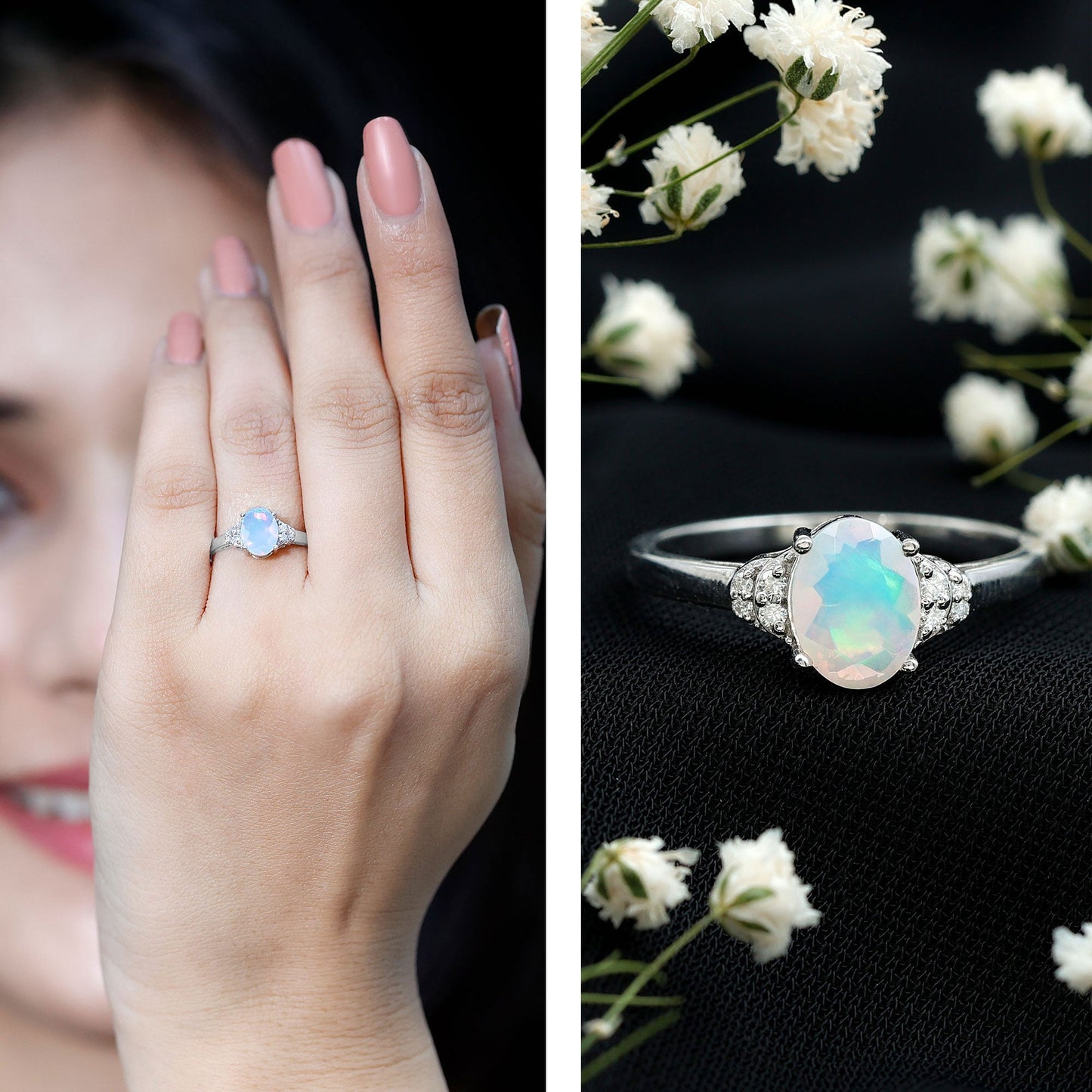 1.2 Carat Classic Ethiopian Opal Oval Engagement Ring