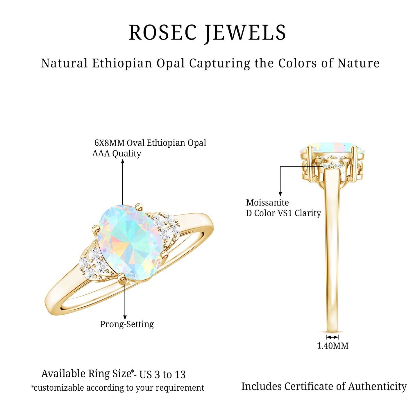 1.2 Carat Classic Ethiopian Opal Oval Engagement Ring