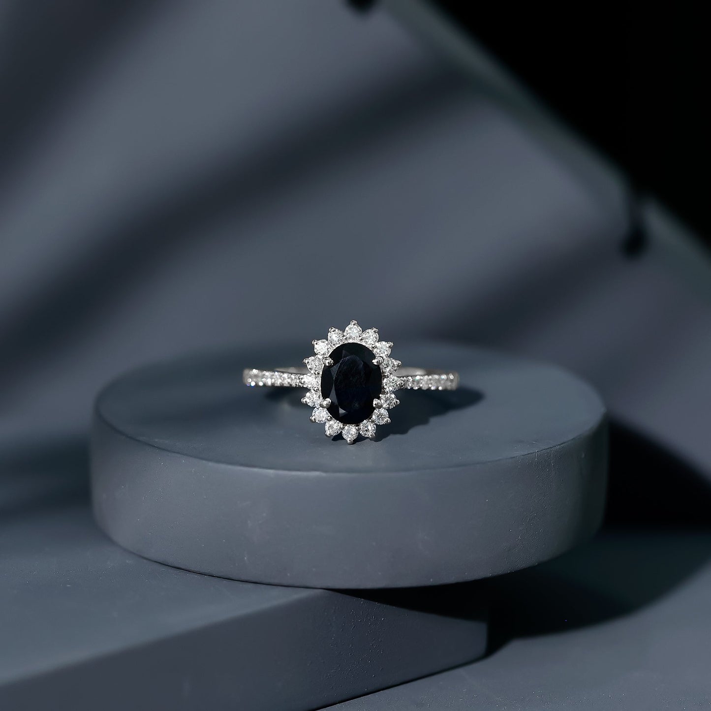 Certified 1.9 Carat Lab Grown Black Diamond Oval Engagement Ring with White Diamond
