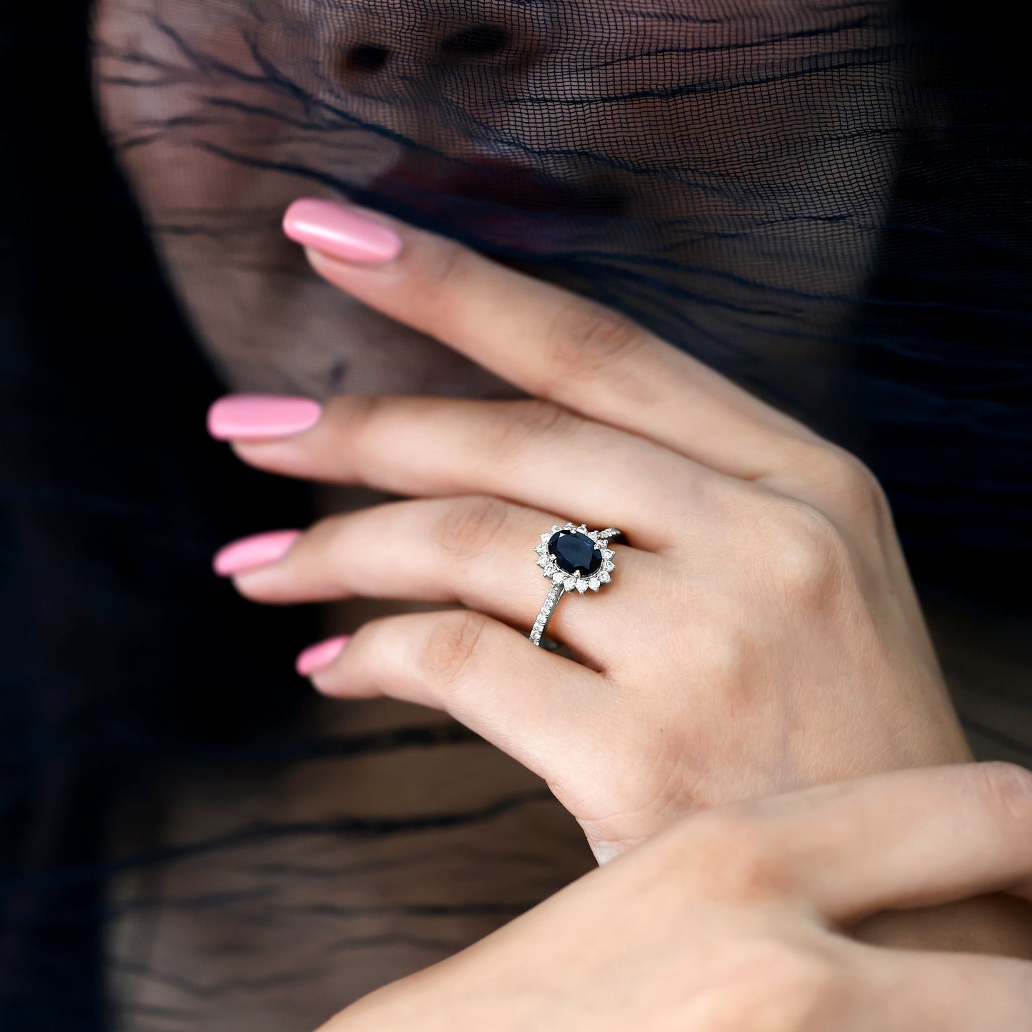 Certified 1.9 Carat Lab Grown Black Diamond Oval Engagement Ring with White Diamond