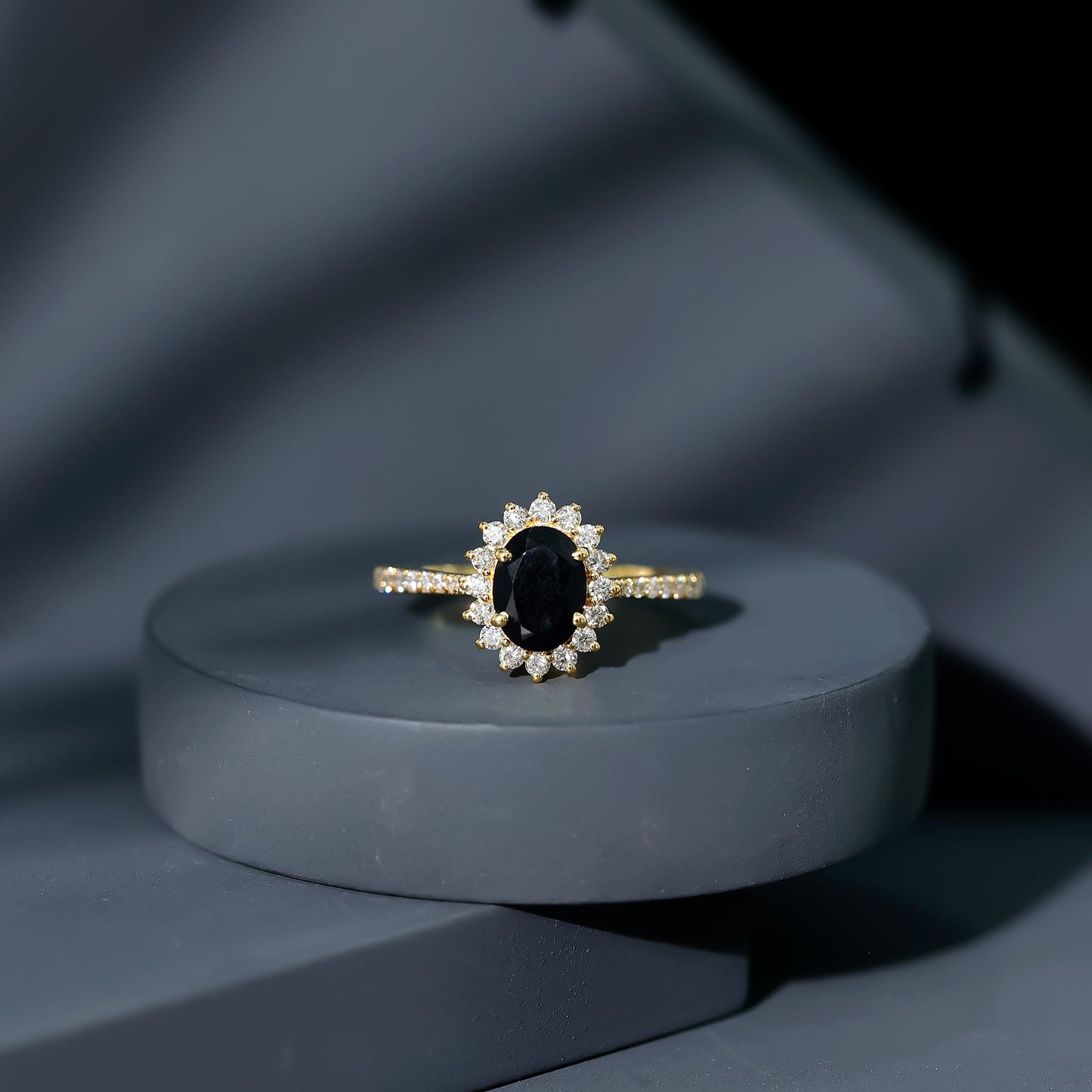 Certified 1.9 Carat Lab Grown Black Diamond Oval Engagement Ring with White Diamond