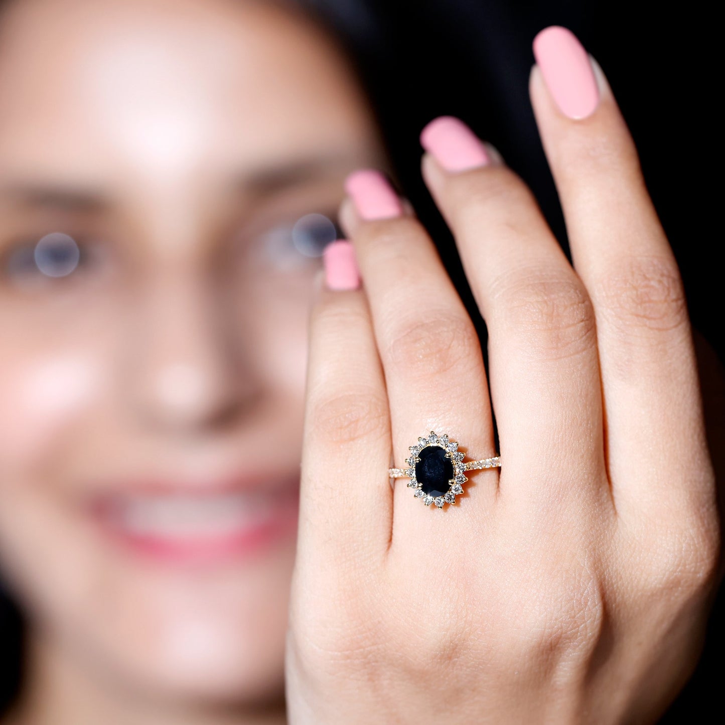 Certified 1.9 Carat Lab Grown Black Diamond Oval Engagement Ring with White Diamond