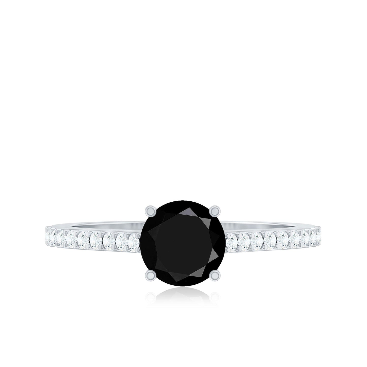 Round Black Onyx Engagement Ring with Diamond Side Stones