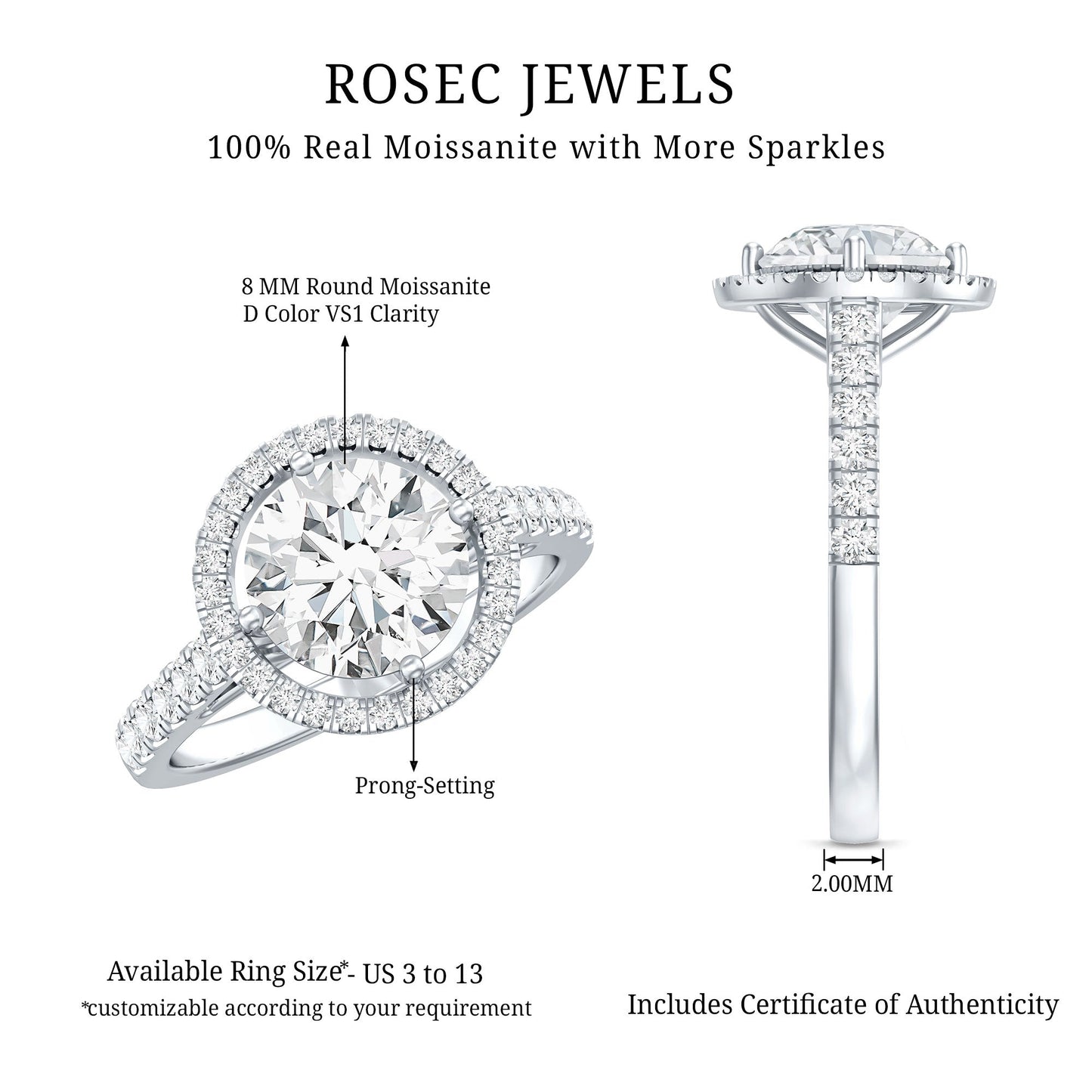 Certified 2 Carat Moissanite Engagement Ring with Halo