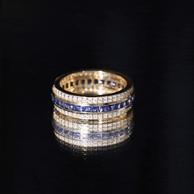 Certified Lab Grown Blue Sapphire 3 Row Wedding Band