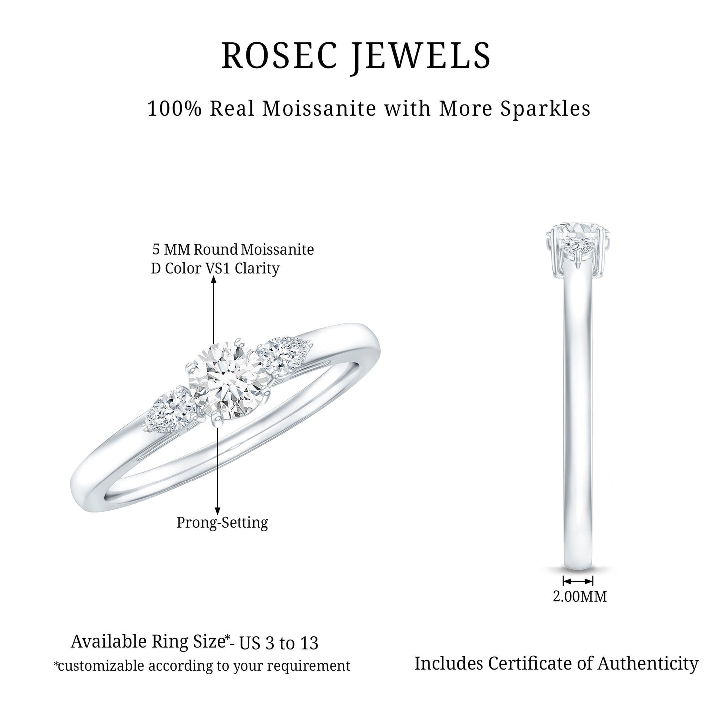 Certified Moissanite 3 Stone Promise Ring
