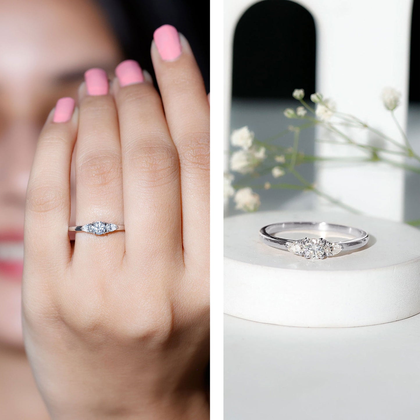 Certified Moissanite 3 Stone Promise Ring