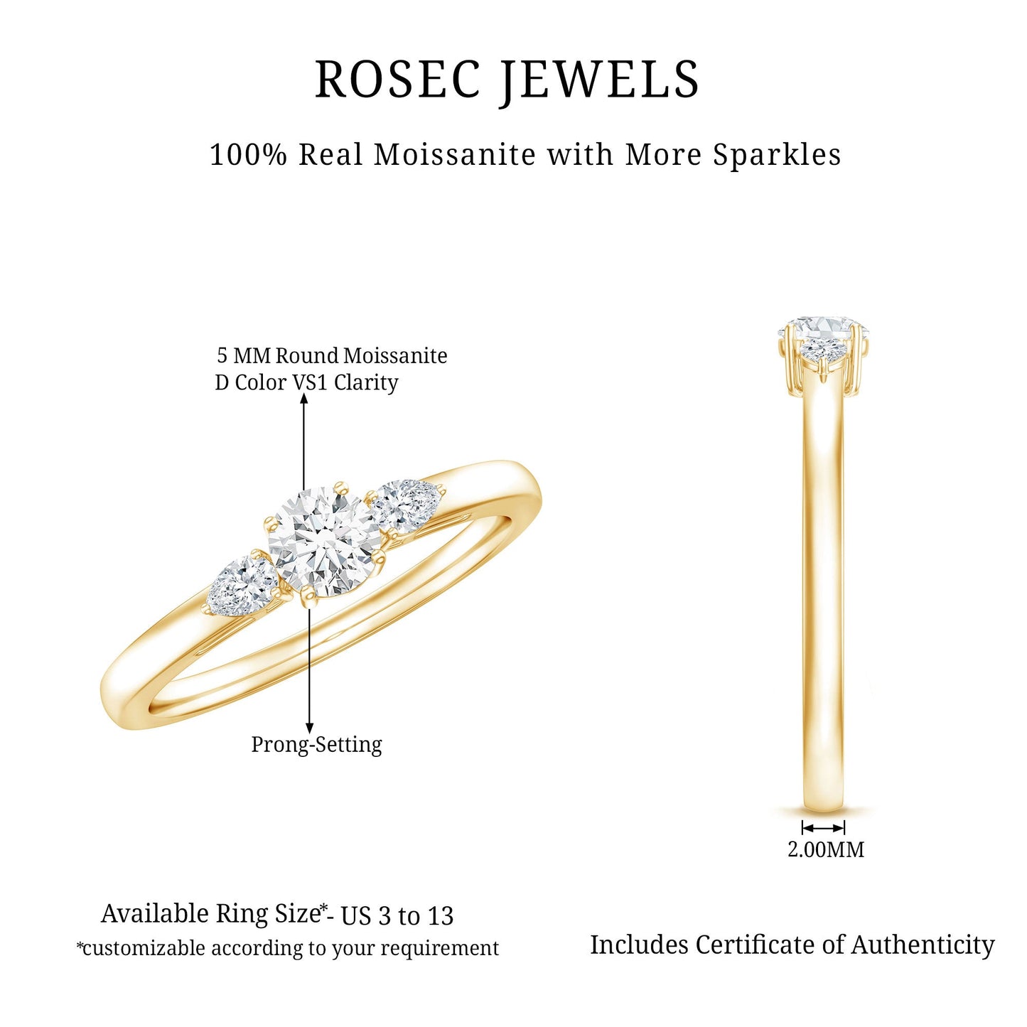 Certified Moissanite 3 Stone Promise Ring