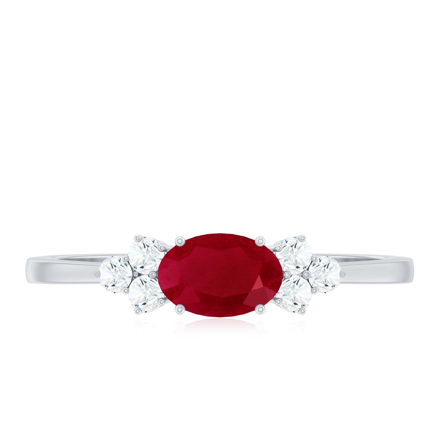 East West Style 0.6 Carat Ruby Oval Promise Ring with Diamond