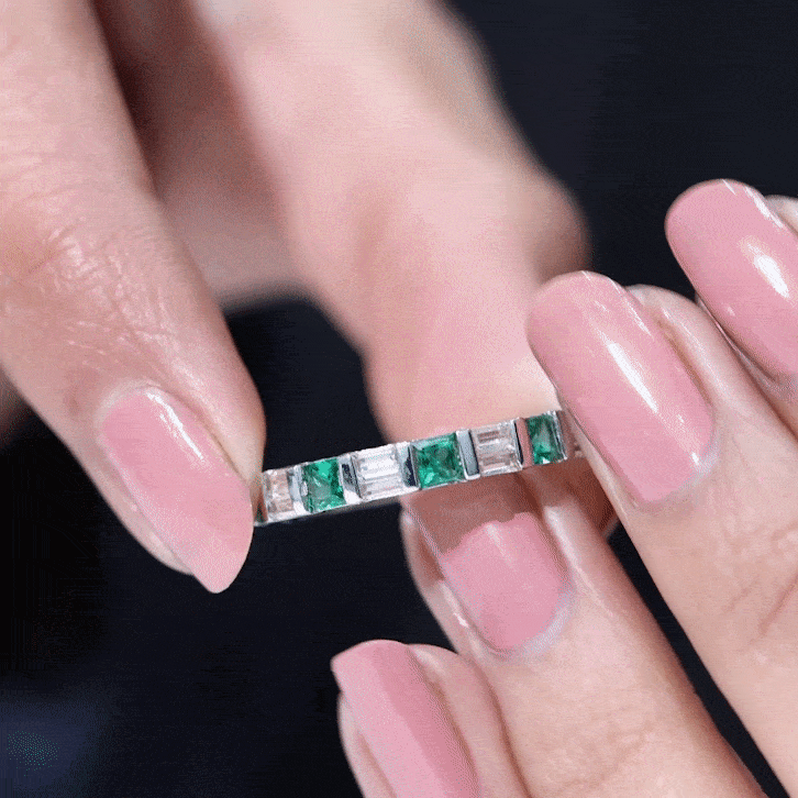 Lab Created Emerald And Moissanite Eternity Wedding Band