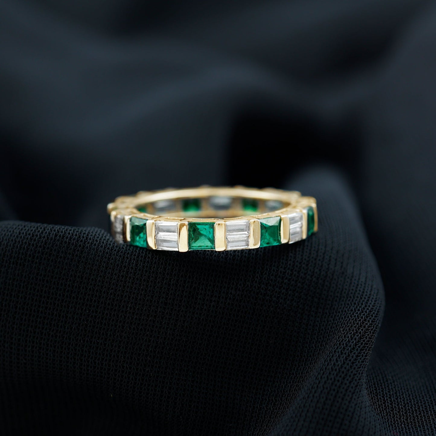 Lab Created Emerald And Moissanite Eternity Wedding Band