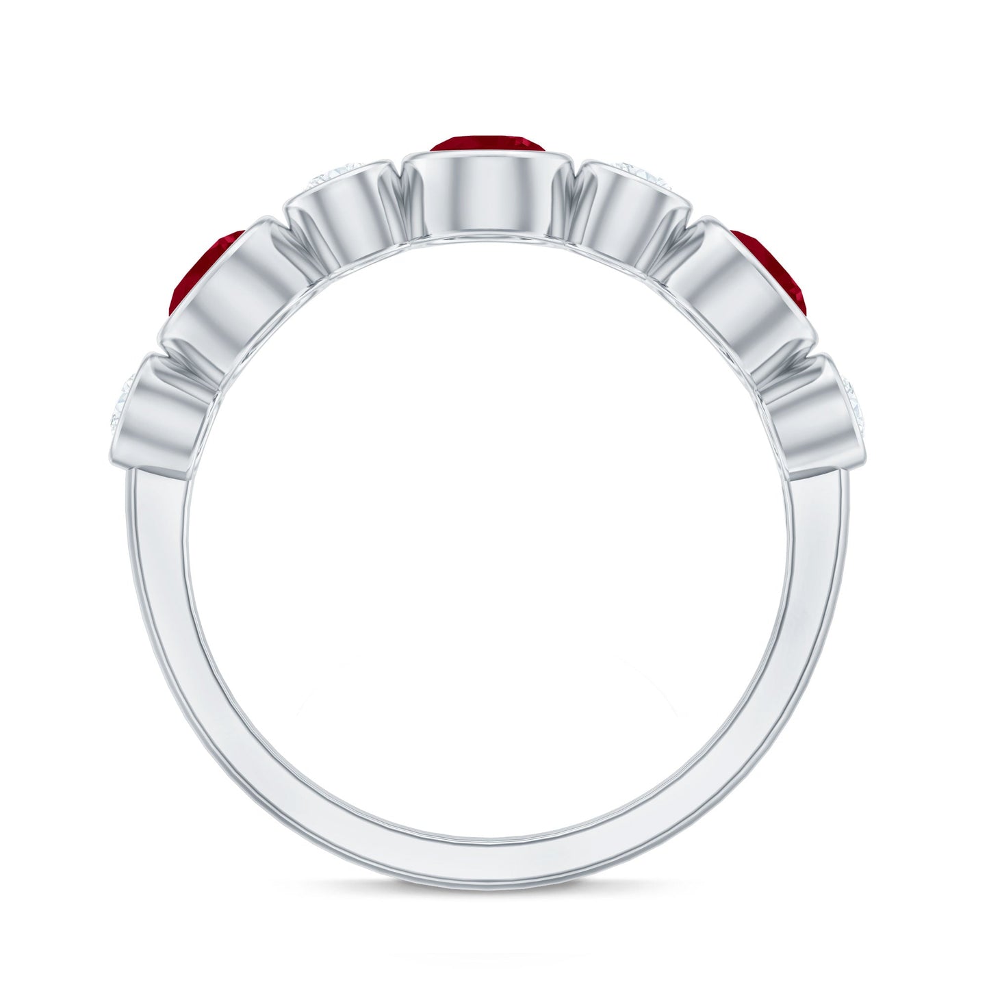 Natural Bezel Set Ruby Diamond Half Eternity Ring
