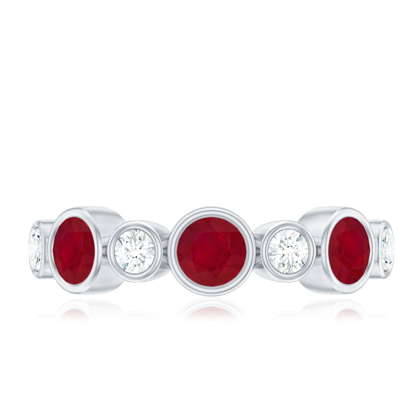Natural Bezel Set Ruby Diamond Half Eternity Ring