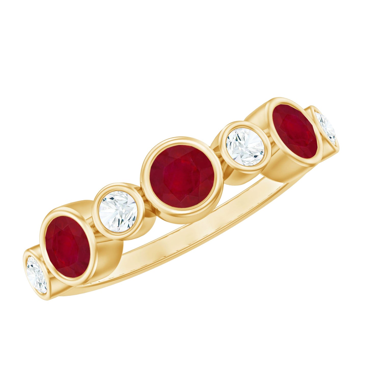 Natural Bezel Set Ruby Diamond Half Eternity Ring