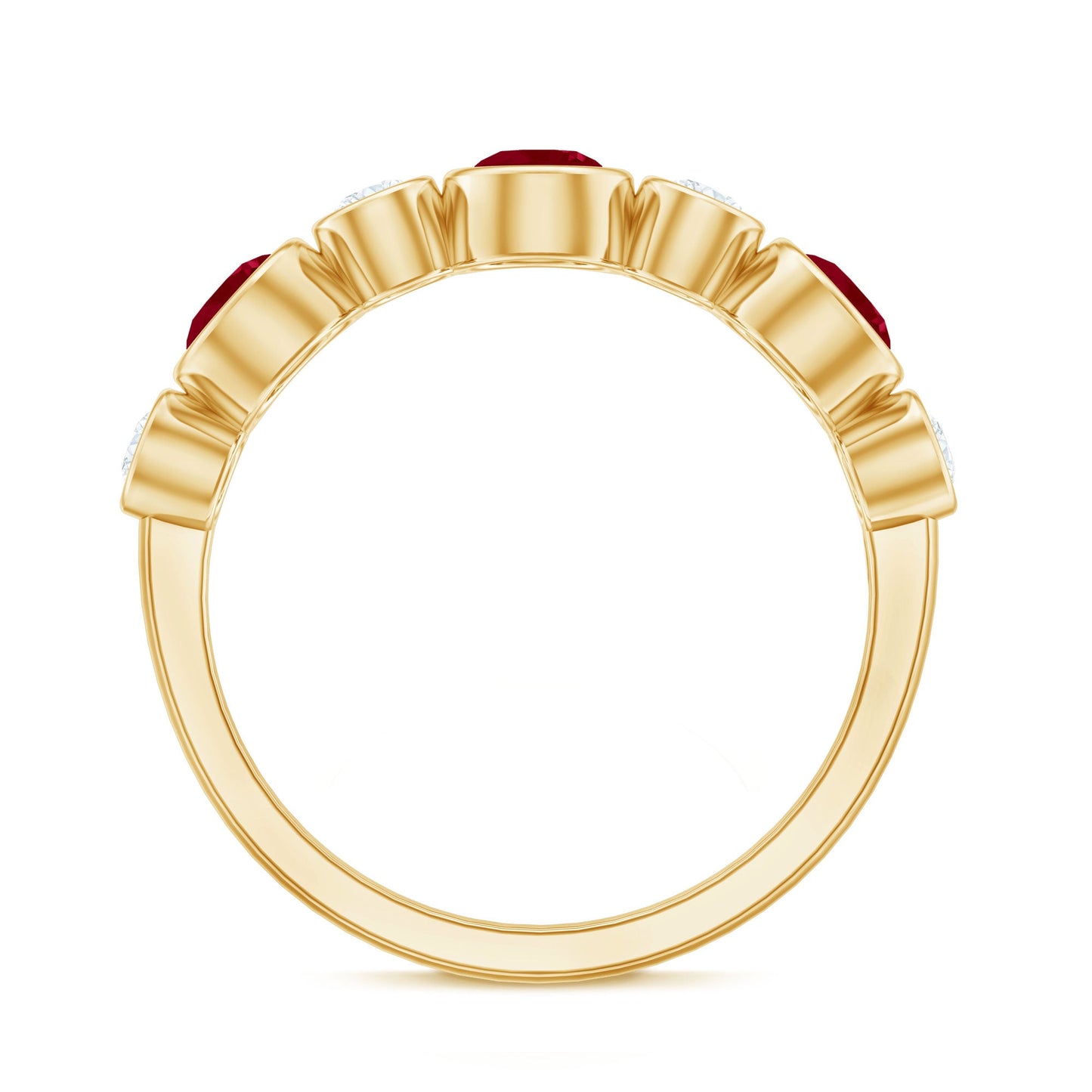 Natural Bezel Set Ruby Diamond Half Eternity Ring
