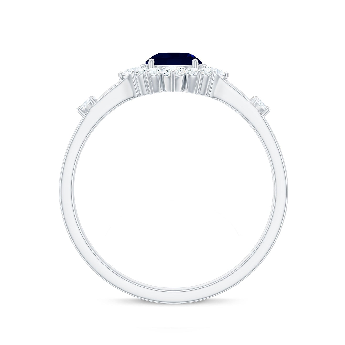 Natural 0.9 Carat Blue Sapphire Engagement Ring with Diamond Halo