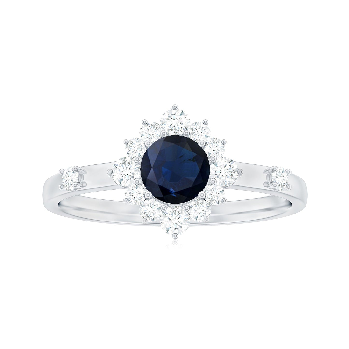 Natural 0.9 Carat Blue Sapphire Engagement Ring with Diamond Halo