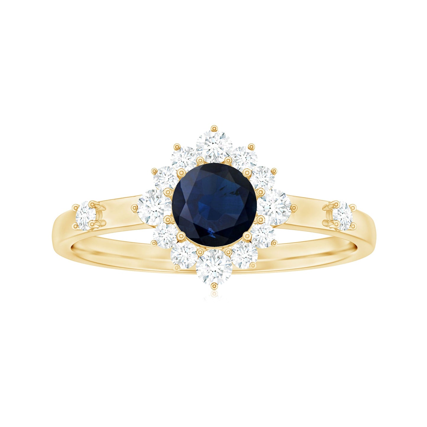 Natural 0.9 Carat Blue Sapphire Engagement Ring with Diamond Halo